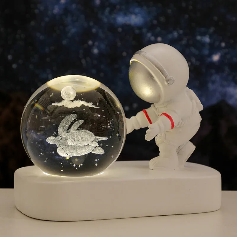 Glowing Planetary Galaxy Astronaut Crystal Ball Night Lights USB Power Warm Bedside Light