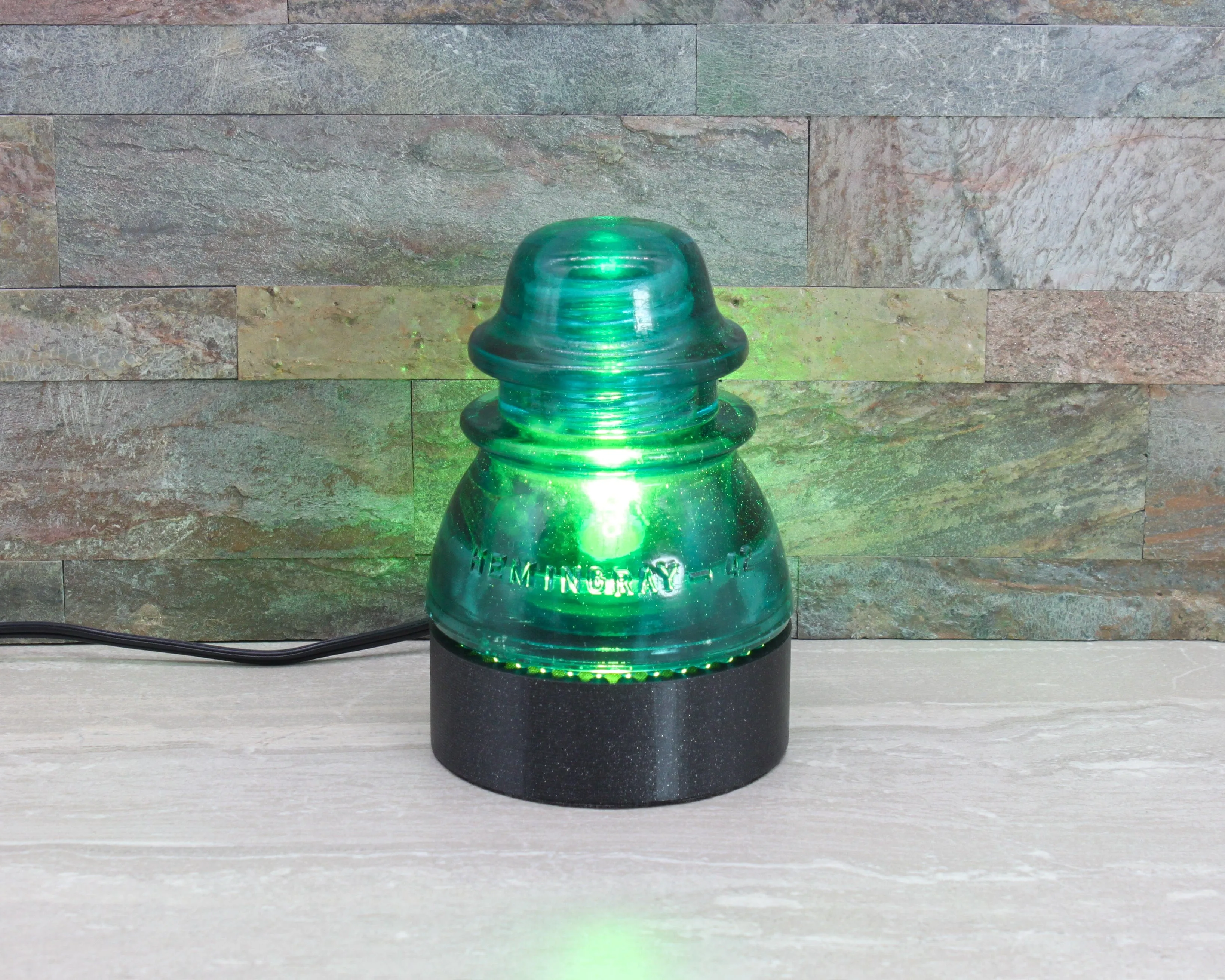 Hemingray-42 Aqua Insulator Lamp, Industrial Lighting, Man Cave Deco, Neo Victorian Lamp design, Cyberpunk Lamp