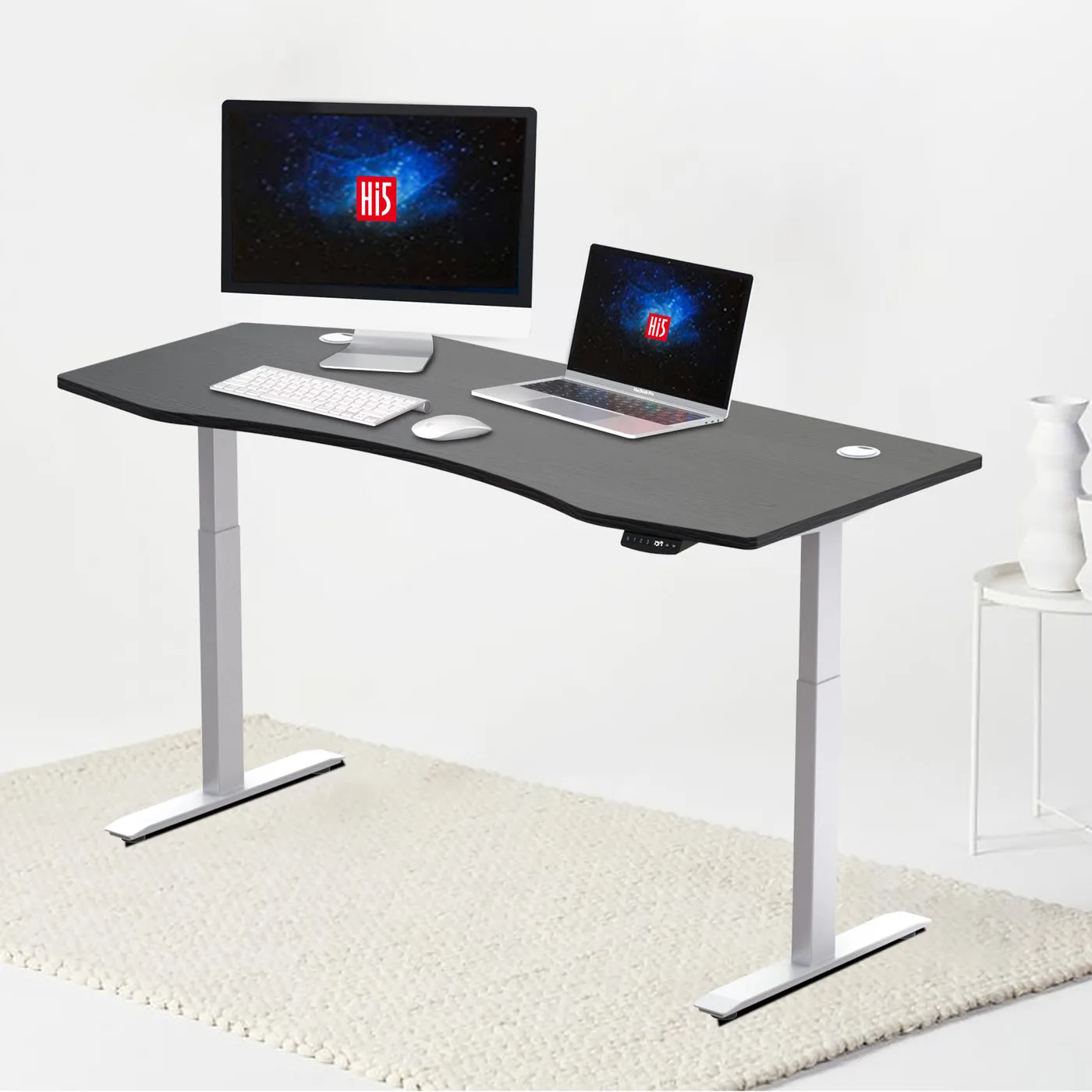 Hi5 Standing Desk with Ez Ergonomic Shape Table Top for Home Office Workstation with 4 colour options (UK Plug) Different sizes   Colours