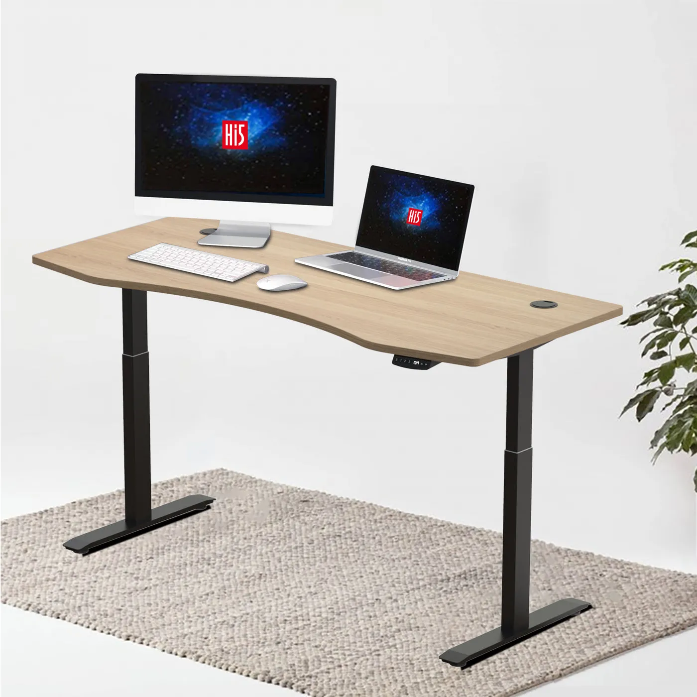 Hi5 Standing Desk with Ez Ergonomic Shape Table Top for Home Office Workstation with 4 colour options (UK Plug) Different sizes   Colours