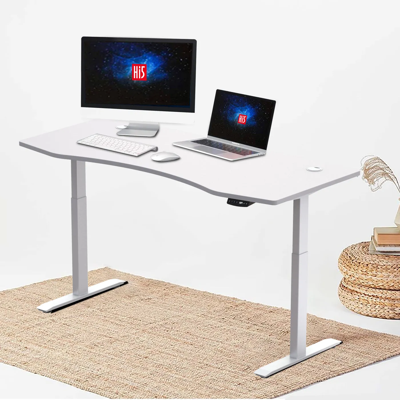 Hi5 Standing Desk with Ez Ergonomic Shape Table Top for Home Office Workstation with 4 colour options (UK Plug) Different sizes   Colours