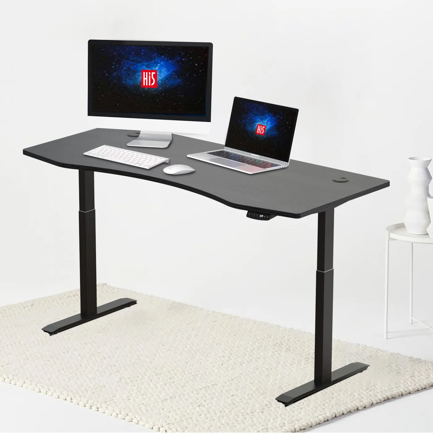 Hi5 Standing Desk with Ez Ergonomic Shape Table Top for Home Office Workstation with 4 colour options (UK Plug) Different sizes   Colours