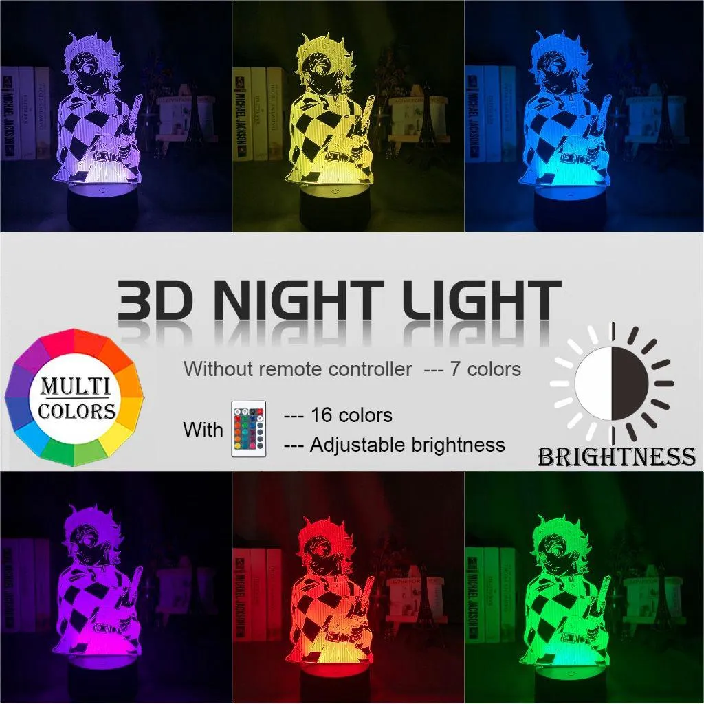 Kimetsu No Yaiba Tanjiro Kamado Figure 3d Night Lamp for Child Bedroom Decor Nightlight Kids Led