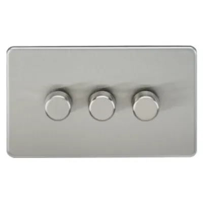 Knightsbridge Screwless 10A 3 Gang 2 Way LED Dimmer Brushed Chrome