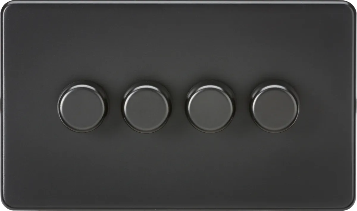 Knightsbridge Screwless 10A 4 Gang 2 Way LED Dimmer Matt Black