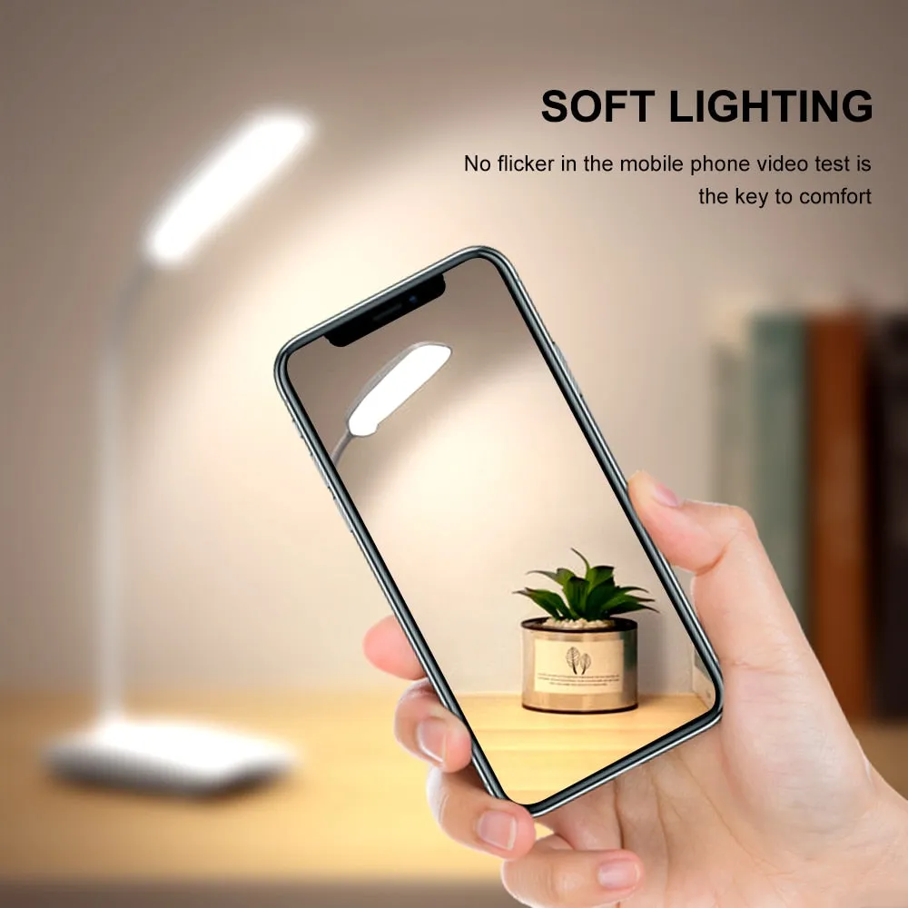 LED Desk Lamp Touch Control 3 Modes Brightness Eye-caring LED With USB Modern Table Lamp Flexible Port  For Living Room