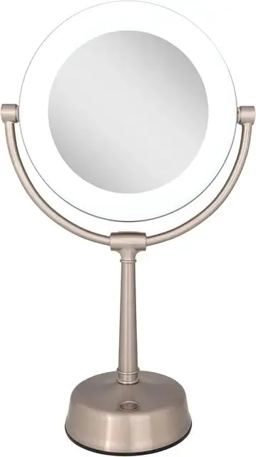 LED Lighted Makeup Mirror with 1x/10x Magnification and Swivel Design for Vanity Desk