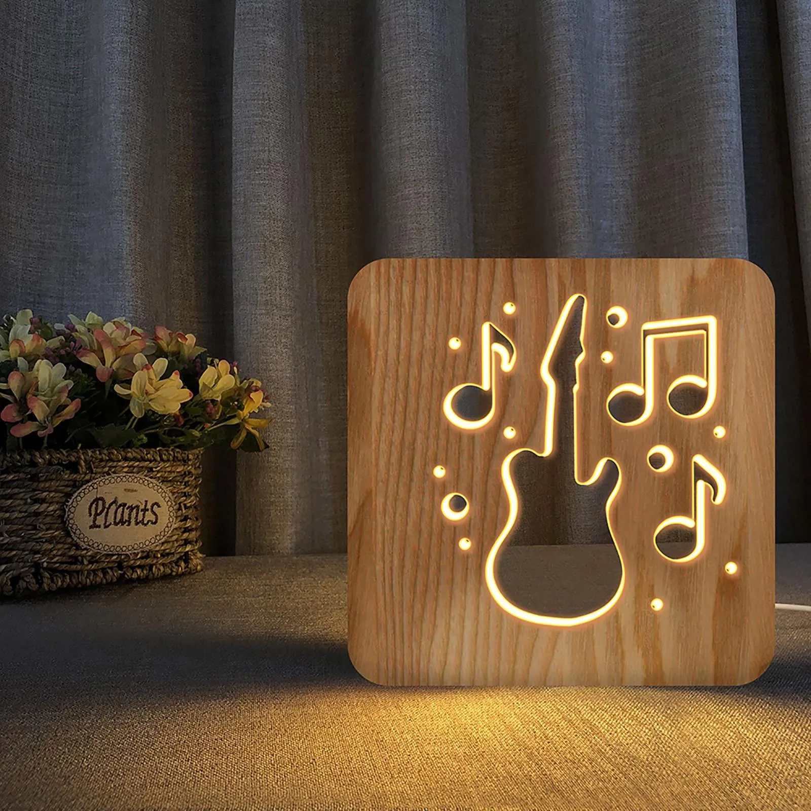 [MLS] LED Wooden Night Lamps for Bedrooms Table Lamp With 3D Pet Cat Lampshade USB