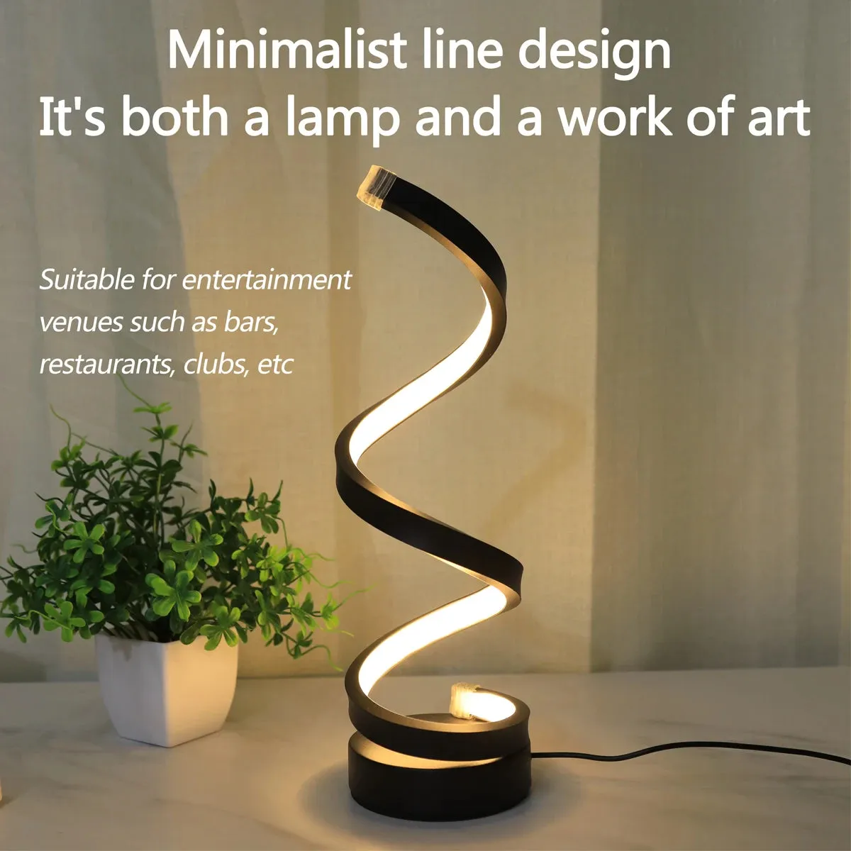 Modern Minimalist Spiral Desk Lamp, Wire Controlled Three Color LED Ambient Light, Suitable for Bars, Cafes, Bedrooms, and Rooms