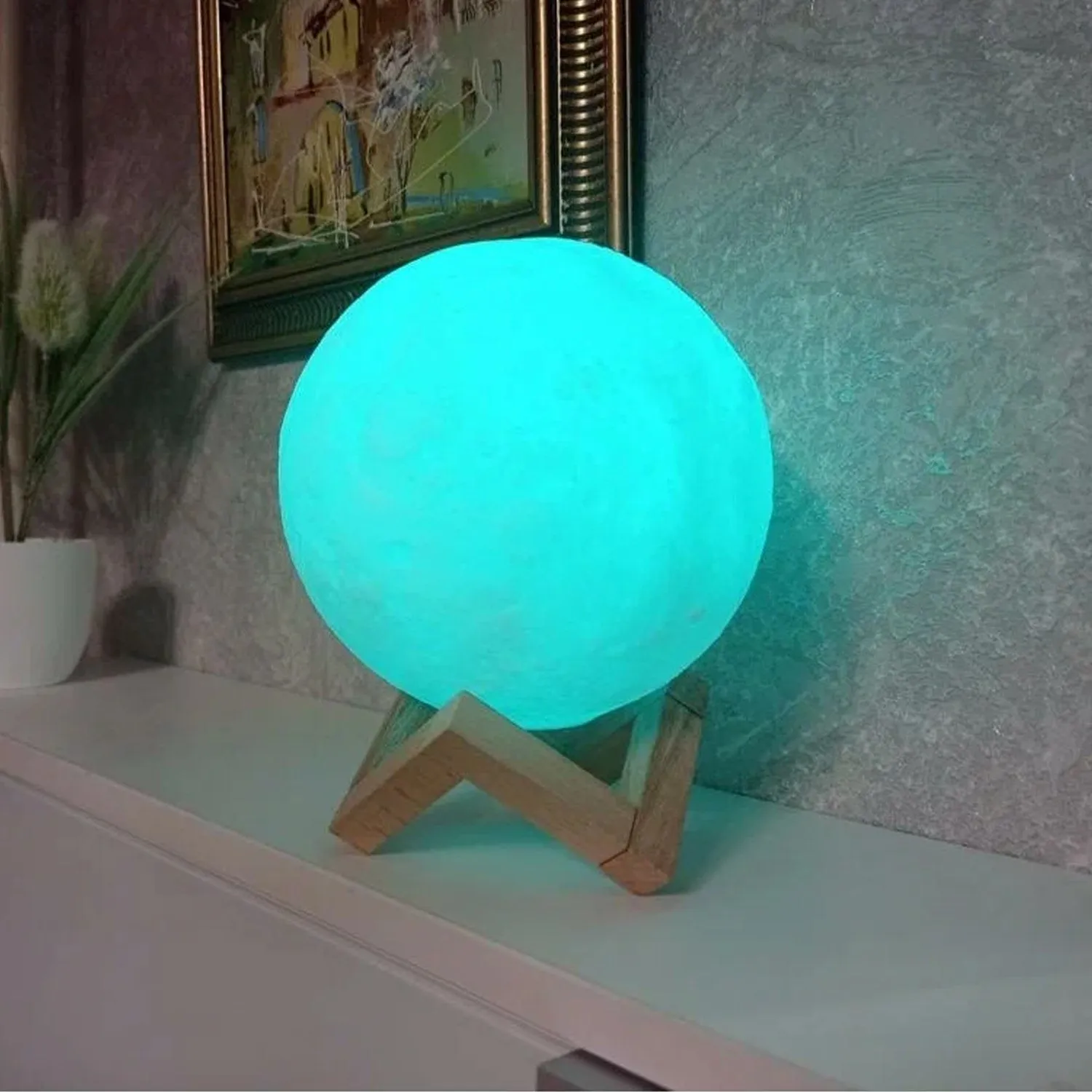 Moon Night Lamp Blue Color with Plastic Stand (15 x12 Cm / 1 Pc)