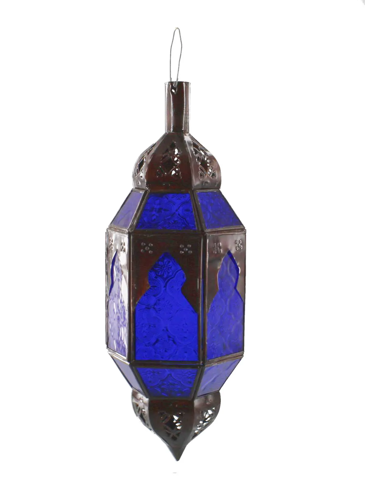 Moroccan Lamp Tall Blue Glass