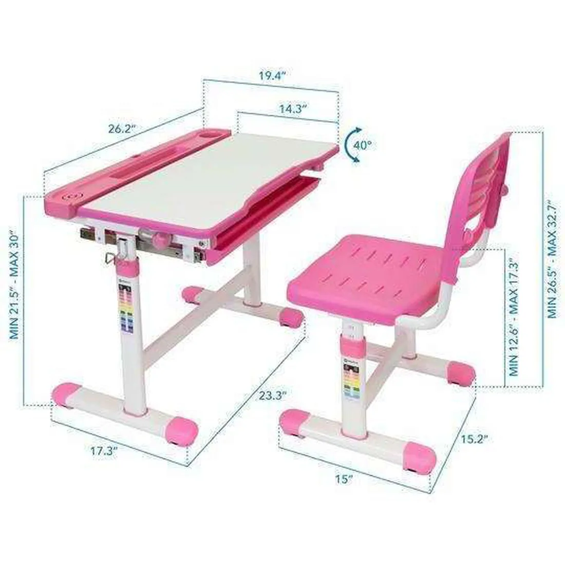 Mount-It! Kids' Desk and Chair Set with Lamp and Book Holder,MI-10211/10212/10213