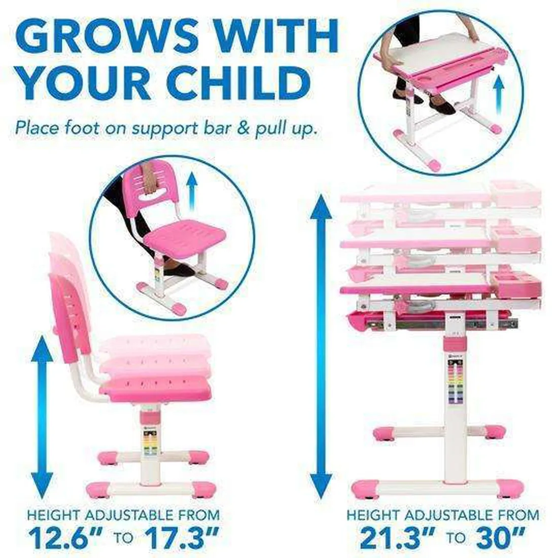 Mount-It! Kids' Desk and Chair Set with Lamp and Book Holder,MI-10211/10212/10213