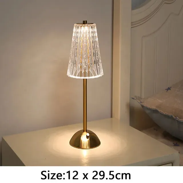 Nordic Crystal Rechargeable Table Lamp LED Bar Light Touch Dimmable Golden Desk Lamp Living Room Bedroom Hotel Bedside Lamp