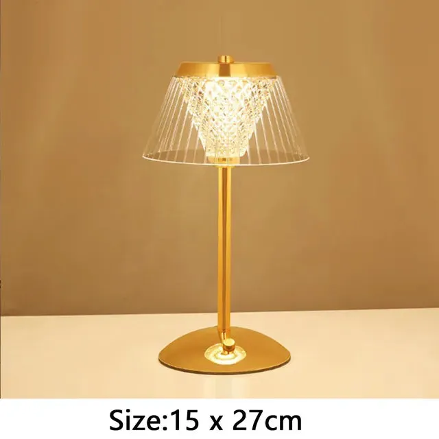 Nordic Crystal Rechargeable Table Lamp LED Bar Light Touch Dimmable Golden Desk Lamp Living Room Bedroom Hotel Bedside Lamp