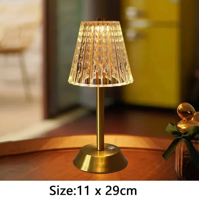 Nordic Crystal Rechargeable Table Lamp LED Bar Light Touch Dimmable Golden Desk Lamp Living Room Bedroom Hotel Bedside Lamp