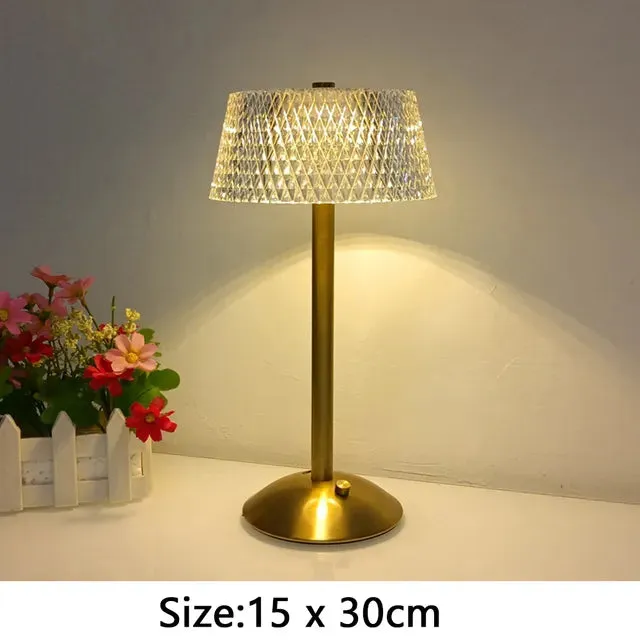 Nordic Crystal Rechargeable Table Lamp LED Bar Light Touch Dimmable Golden Desk Lamp Living Room Bedroom Hotel Bedside Lamp