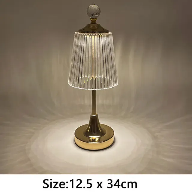 Nordic Crystal Rechargeable Table Lamp LED Bar Light Touch Dimmable Golden Desk Lamp Living Room Bedroom Hotel Bedside Lamp