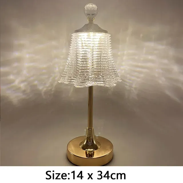 Nordic Crystal Rechargeable Table Lamp LED Bar Light Touch Dimmable Golden Desk Lamp Living Room Bedroom Hotel Bedside Lamp