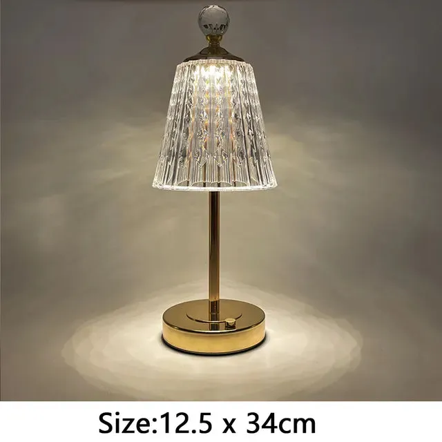 Nordic Crystal Rechargeable Table Lamp LED Bar Light Touch Dimmable Golden Desk Lamp Living Room Bedroom Hotel Bedside Lamp