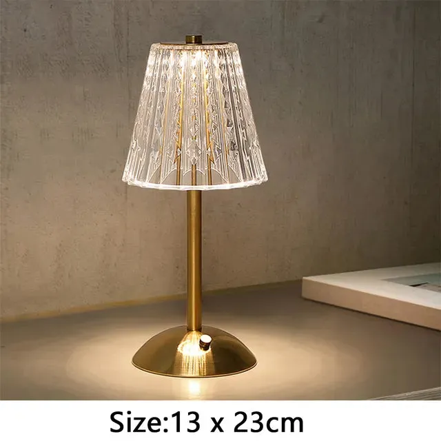 Nordic Crystal Rechargeable Table Lamp LED Bar Light Touch Dimmable Golden Desk Lamp Living Room Bedroom Hotel Bedside Lamp