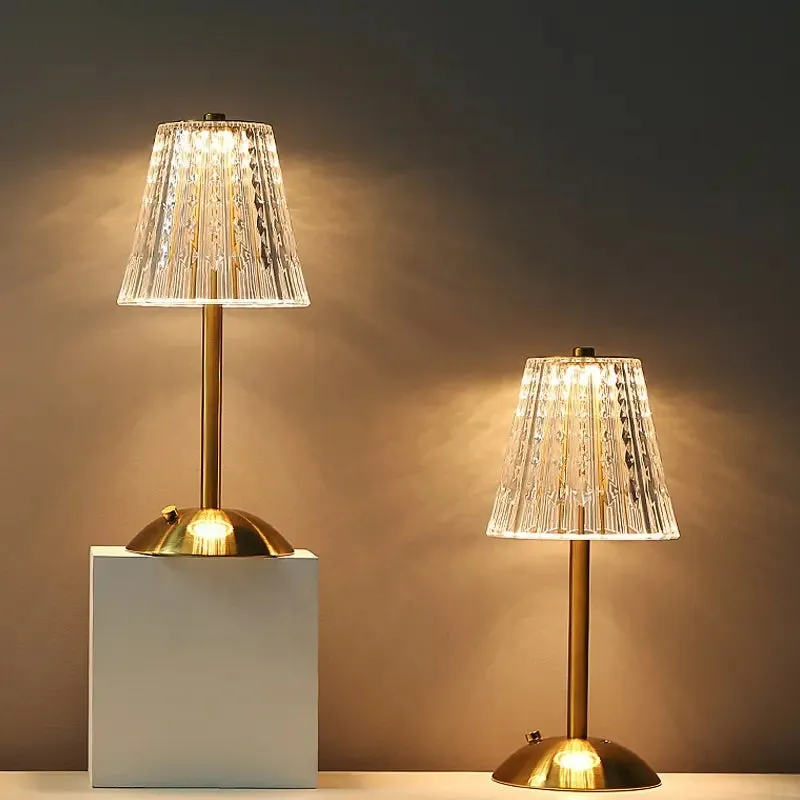 Nordic Crystal Rechargeable Table Lamp LED Bar Light Touch Dimmable Golden Desk Lamp Living Room Bedroom Hotel Bedside Lamp