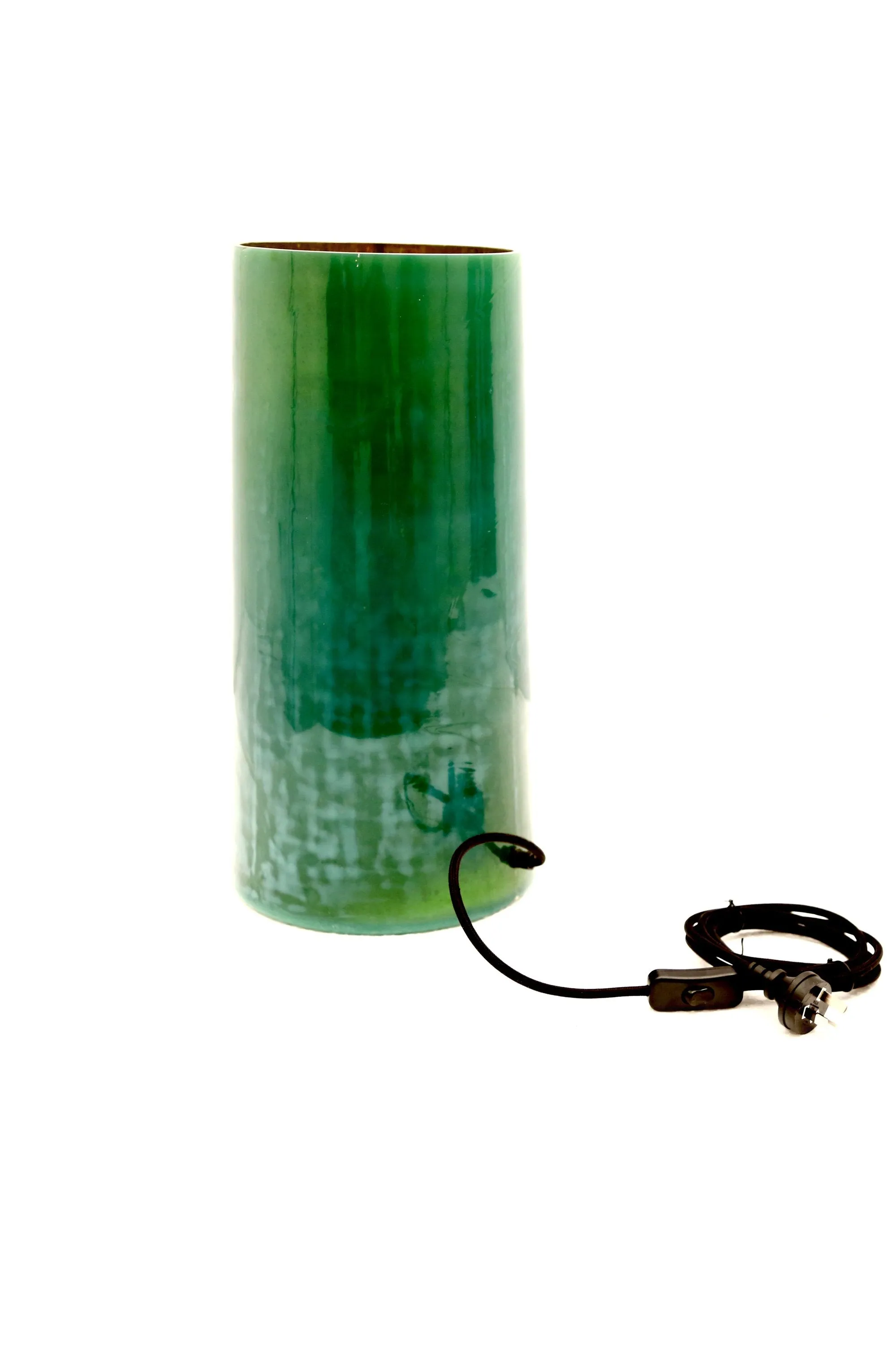 Nouveau - Emerald- Tall Cylinder Art Glass Table Lamp