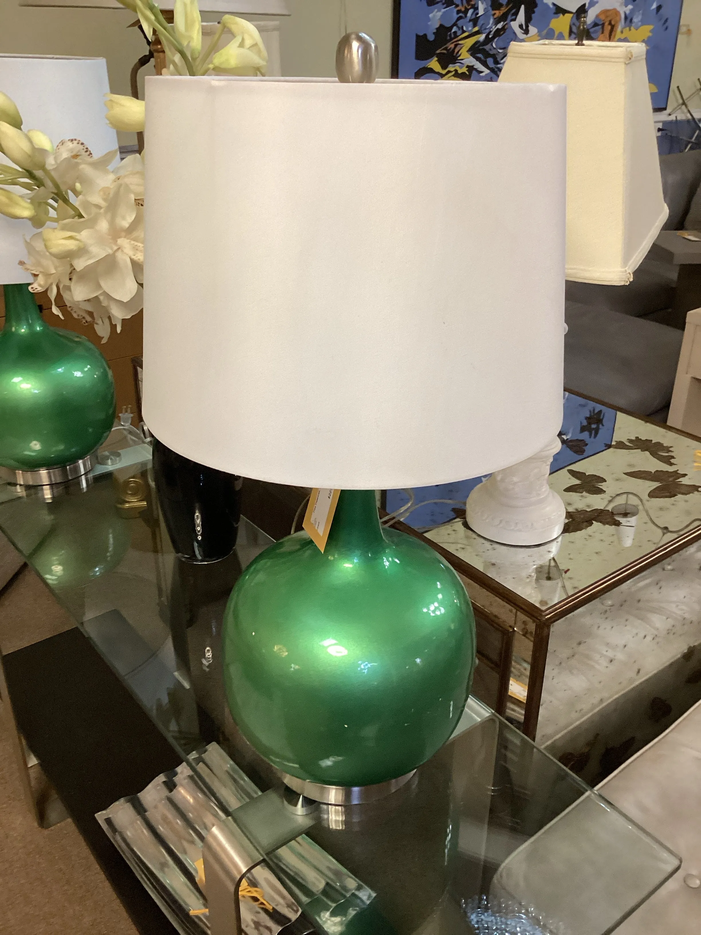 Pair Green Lamps