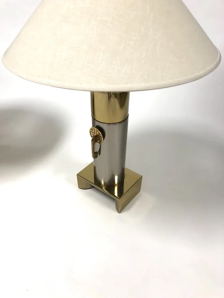 Pair of brushed chrome and brass Asian inspired Laurel lamps