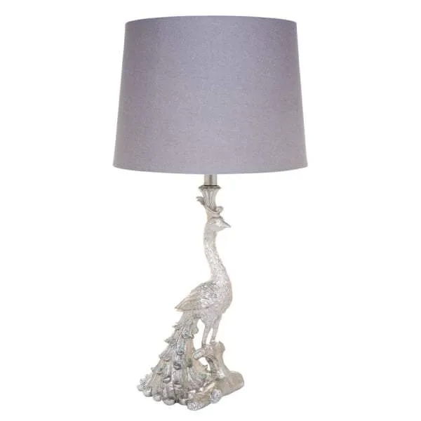 Peacock Table Lamp - Silver