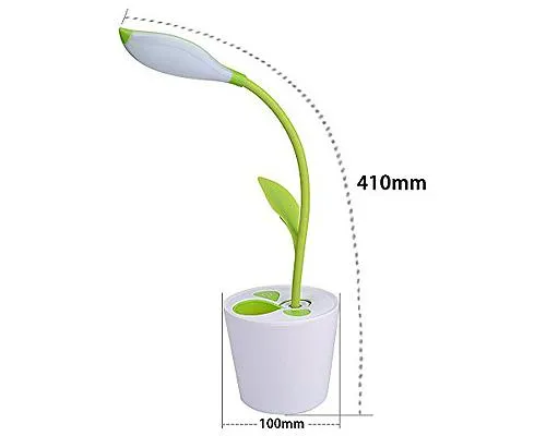 Plant Shape LED Desk Light with Pen Holder - Green