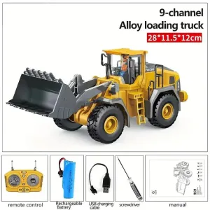 RC BULLDOZER TOY 1/24 SCALES 9 CHANNEL HIGH SIMULATION CONSTRUCTION VEHICLE TOY WITH LED LIGHT & SOUND 2.4G RC CONSTRUCTION TRUCK TOY USB RECHARGEABLE RC TRUCK TOY FOR KIDS 3 