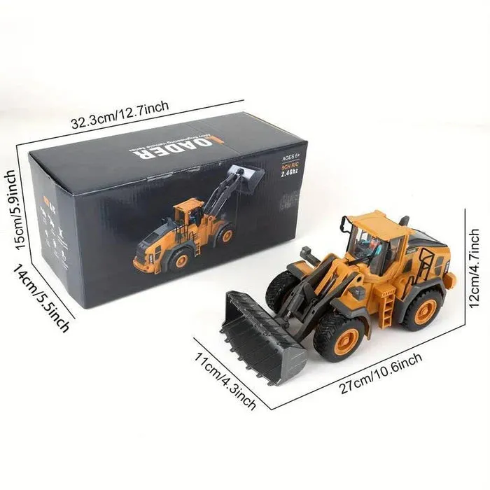 RC BULLDOZER TOY 1/24 SCALES 9 CHANNEL HIGH SIMULATION CONSTRUCTION VEHICLE TOY WITH LED LIGHT & SOUND 2.4G RC CONSTRUCTION TRUCK TOY USB RECHARGEABLE RC TRUCK TOY FOR KIDS 3 