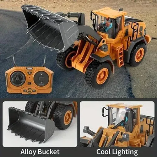 RC BULLDOZER TOY 1/24 SCALES 9 CHANNEL HIGH SIMULATION CONSTRUCTION VEHICLE TOY WITH LED LIGHT & SOUND 2.4G RC CONSTRUCTION TRUCK TOY USB RECHARGEABLE RC TRUCK TOY FOR KIDS 3 