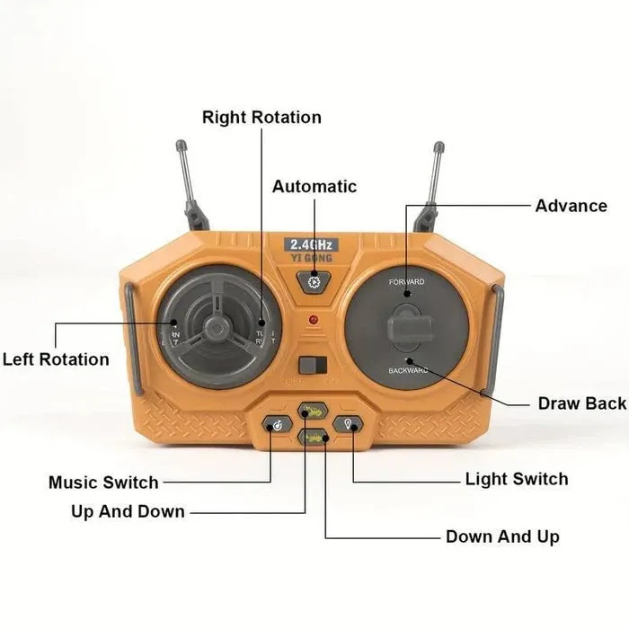 RC BULLDOZER TOY 1/24 SCALES 9 CHANNEL HIGH SIMULATION CONSTRUCTION VEHICLE TOY WITH LED LIGHT & SOUND 2.4G RC CONSTRUCTION TRUCK TOY USB RECHARGEABLE RC TRUCK TOY FOR KIDS 3 