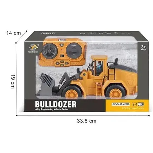 RC BULLDOZER TOY 1/24 SCALES 9 CHANNEL HIGH SIMULATION CONSTRUCTION VEHICLE TOY WITH LED LIGHT & SOUND 2.4G RC CONSTRUCTION TRUCK TOY USB RECHARGEABLE RC TRUCK TOY FOR KIDS 3 