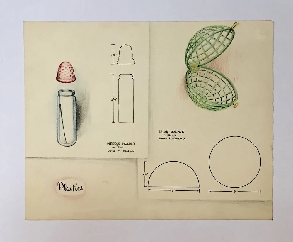 Set of five original industrial design drawings