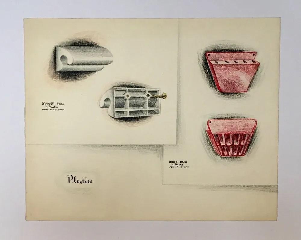 Set of five original industrial design drawings