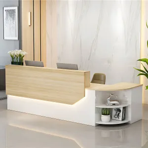 Simple L-shape Wood Reception Desk with Filing Cabinet