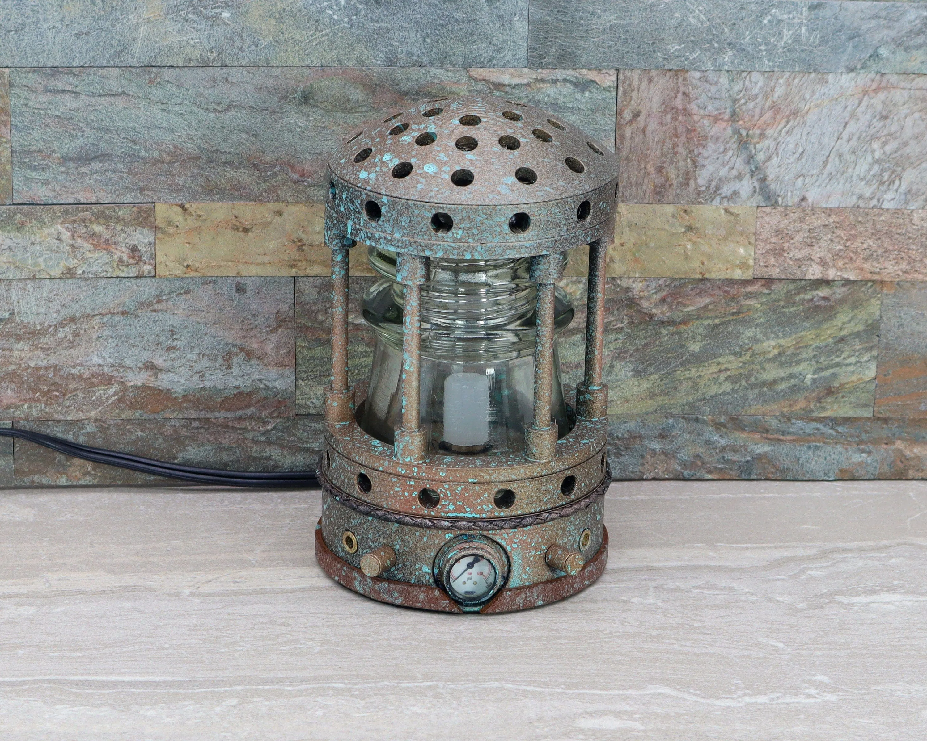 Steampunk Hemingray Insulator Lamp, Industrial Lighting, Man Cave Deco, Neo Victorian Lamp design, Cyberpunk Lamp