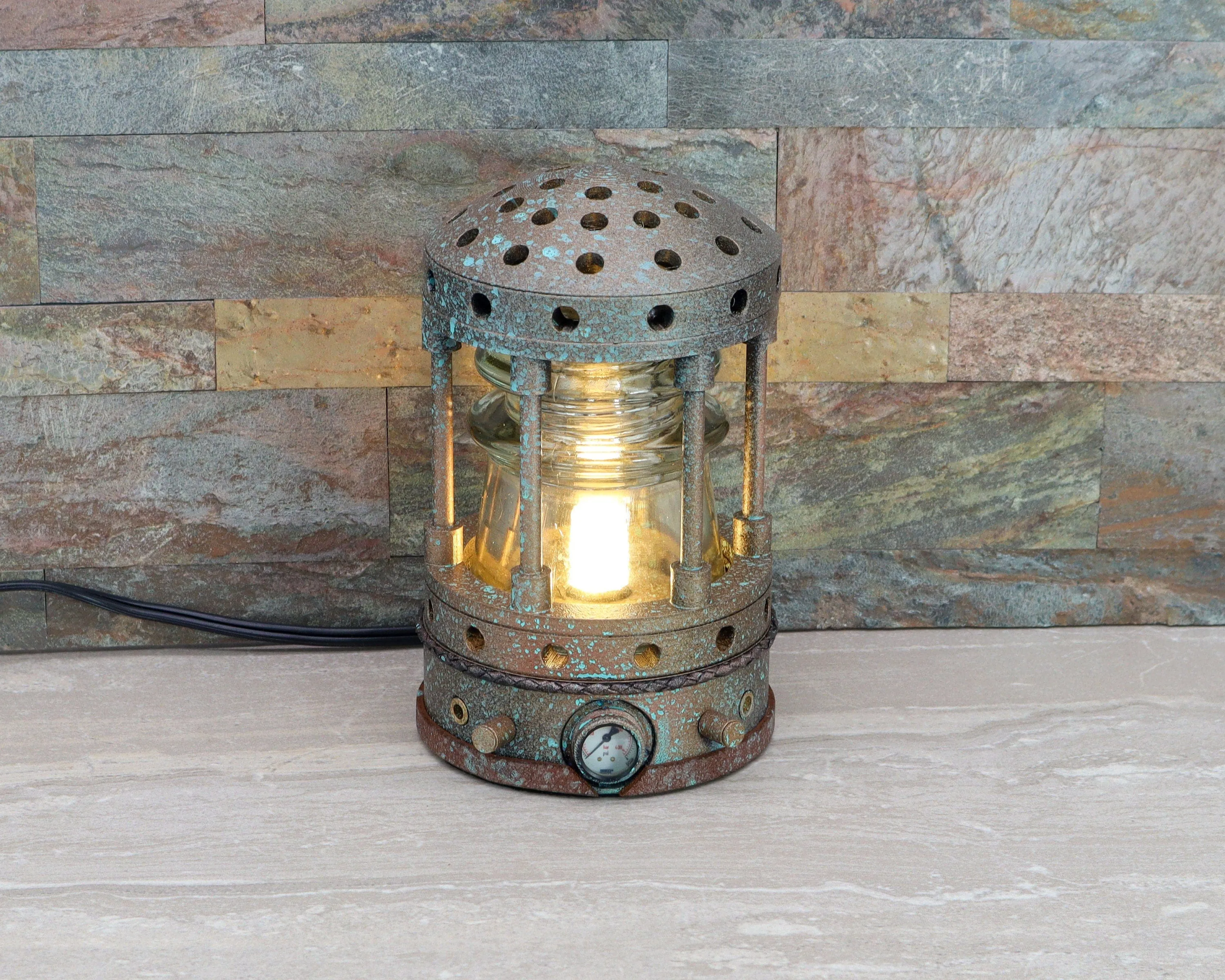 Steampunk Hemingray Insulator Lamp, Industrial Lighting, Man Cave Deco, Neo Victorian Lamp design, Cyberpunk Lamp