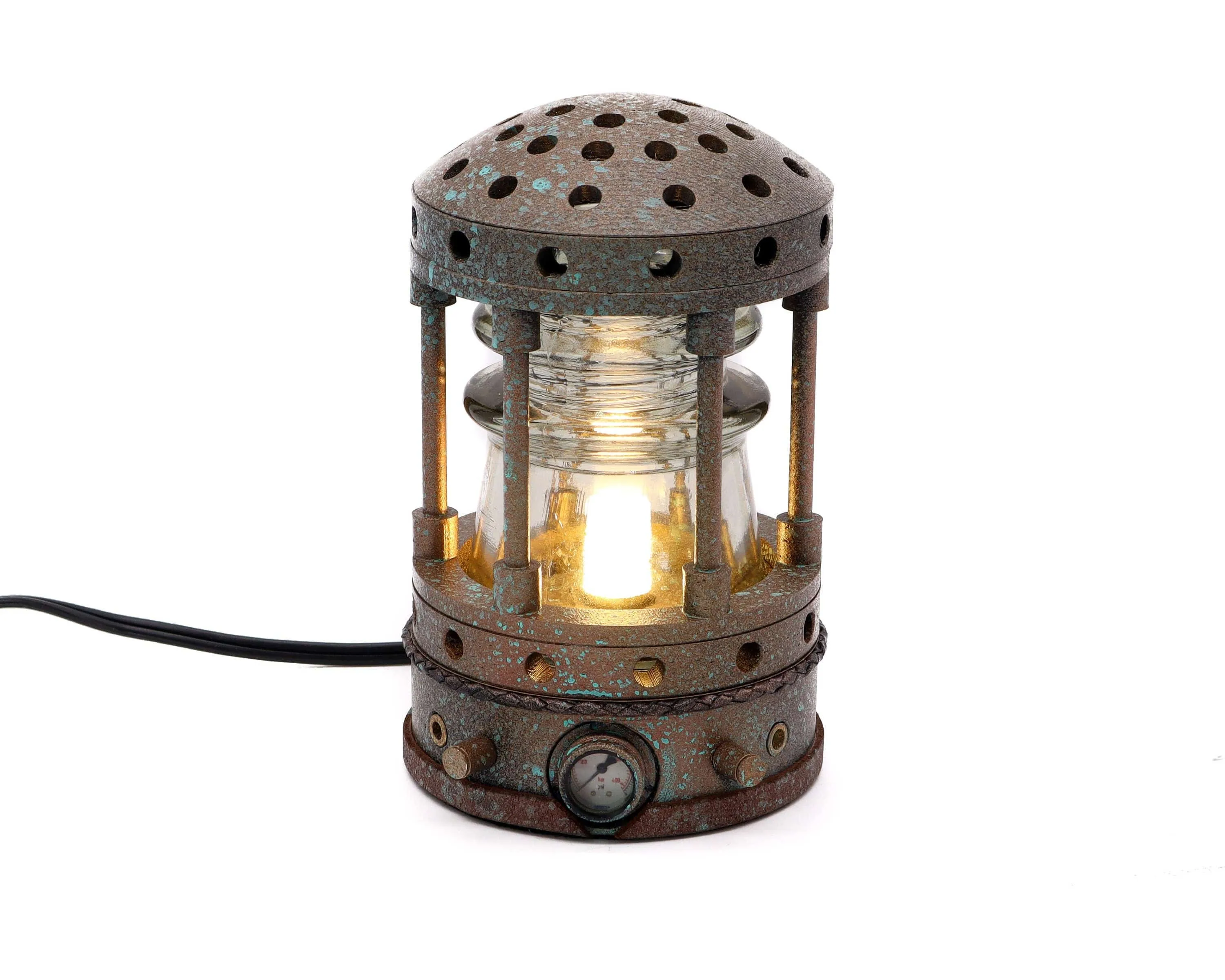 Steampunk Hemingray Insulator Lamp, Industrial Lighting, Man Cave Deco, Neo Victorian Lamp design, Cyberpunk Lamp