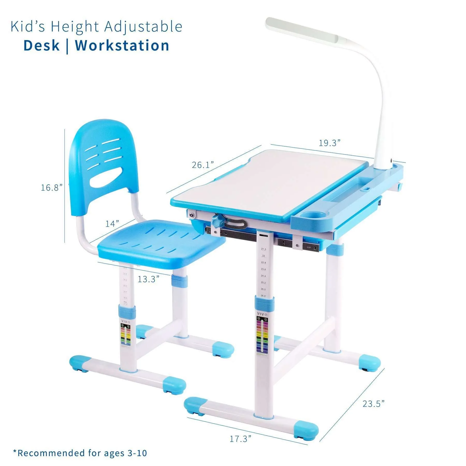 VIVO Kids’ Height-Adjustable Desk & Chair w/ LED Lamp, DESK-V303B/V303P/303G