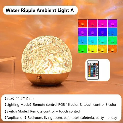 Water Ripple Projector Night Light Crystal Lamp Rotating Lights Ambient Decorati Bedroom Light