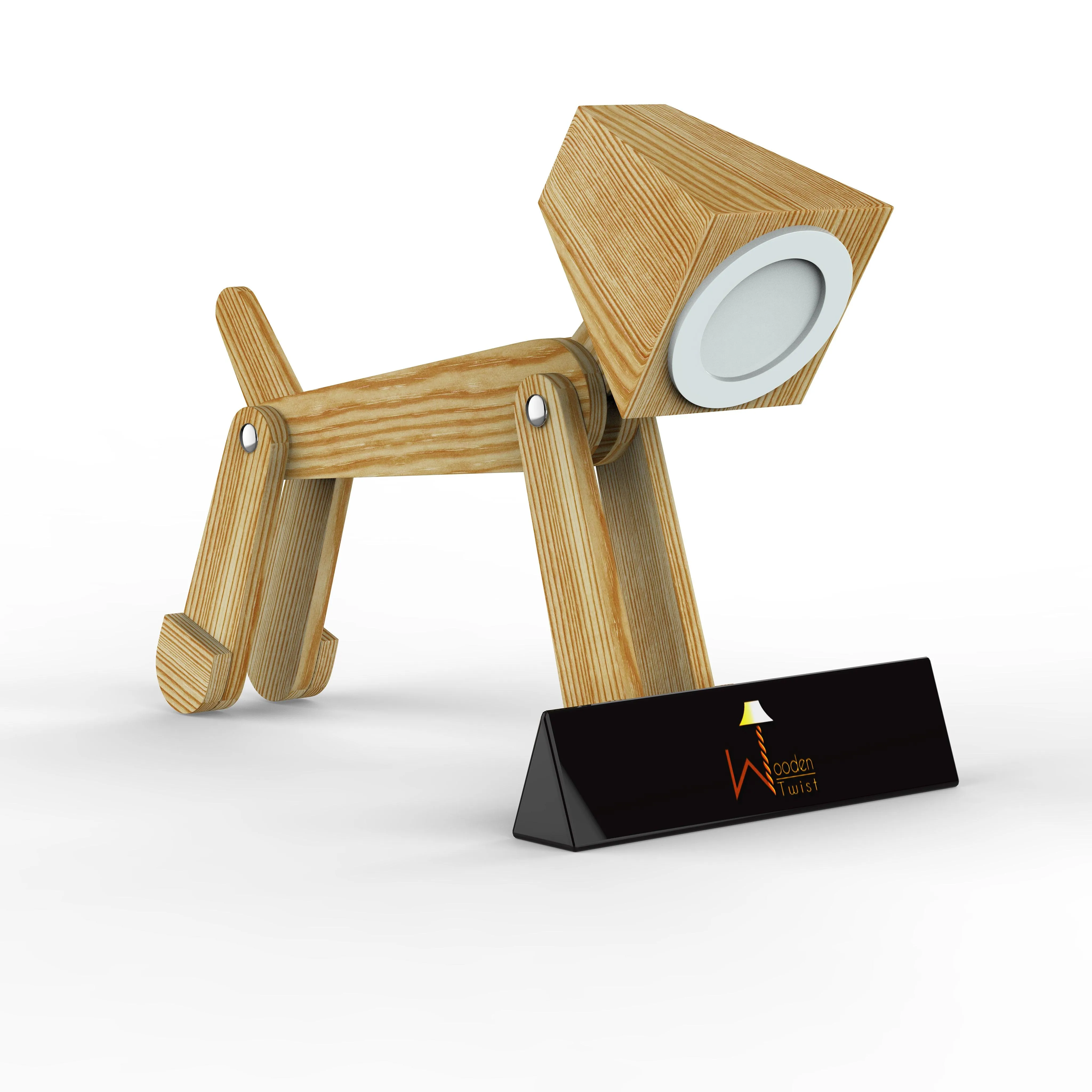 Wooden Dog Shaped LED Lamp (Pinewood)